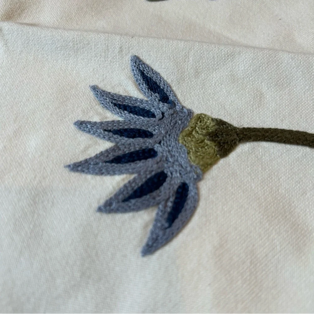 Pottery Barn Pillow Sham Set Floral Embroidered Cotton 19x26” Cream Green Garden